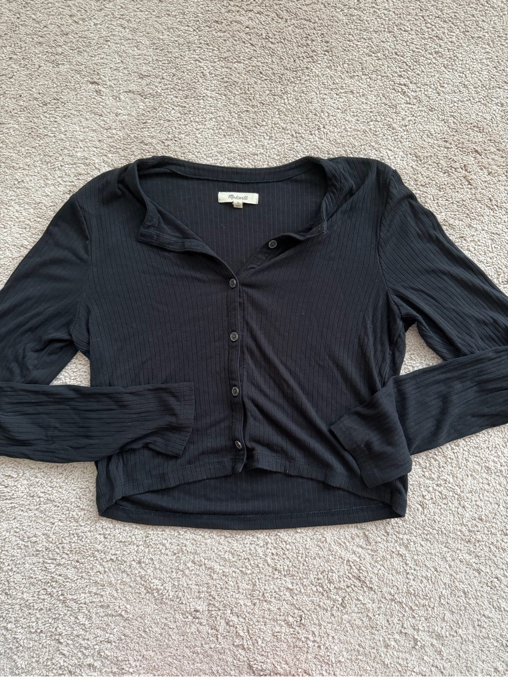 Madewell Black Ribbed Button-Down Crop Top